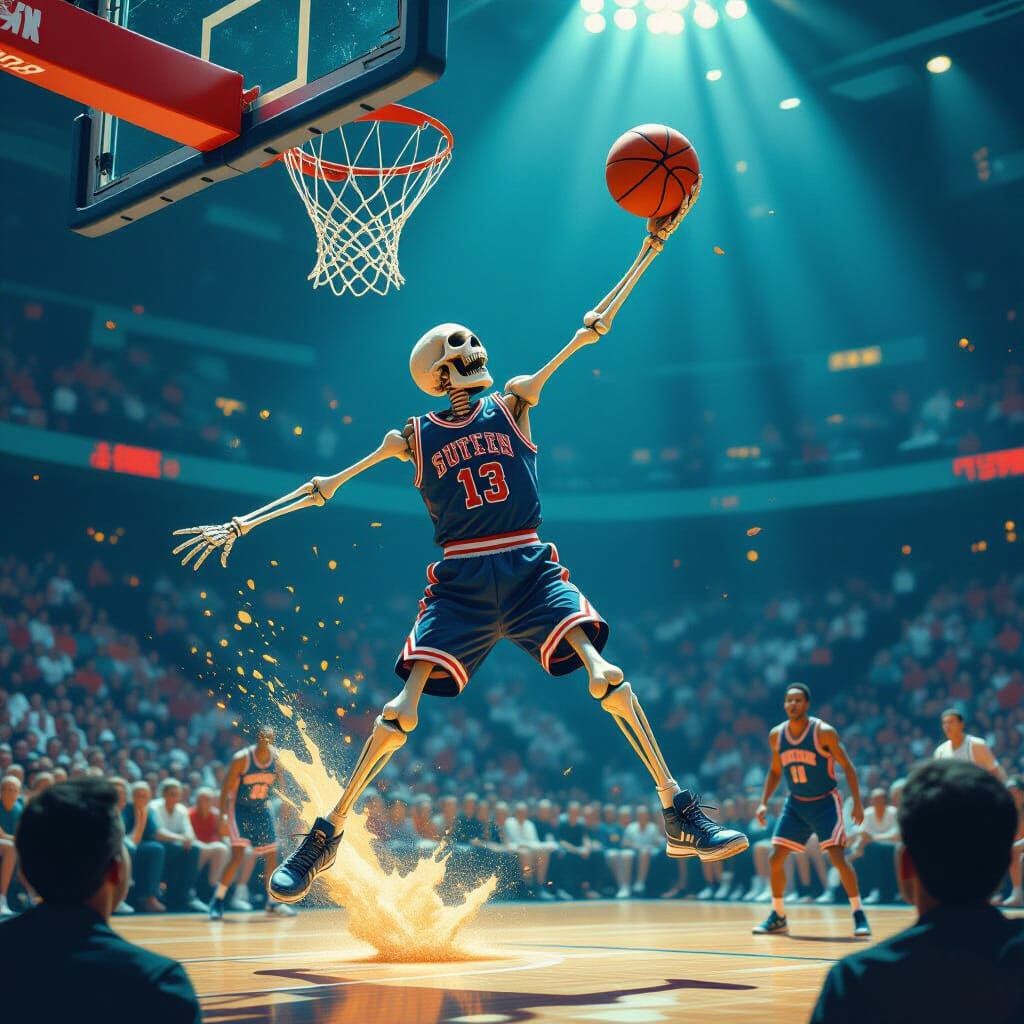 Skeleton Dunking in Creepy Sport Magazine Style