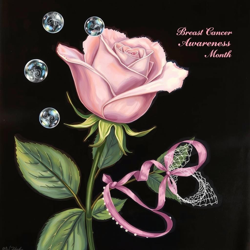 Delicate, impressionist oil painting of a pink rose with ten...