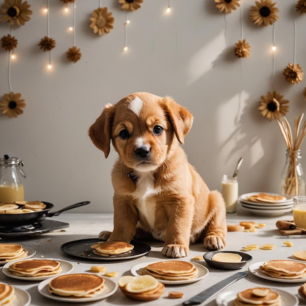 Cute Puppy Chef Making Pancakes