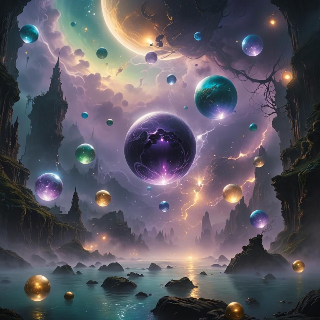 Glowing Orbs in Mystical Fog: Fantasy Concept Art
