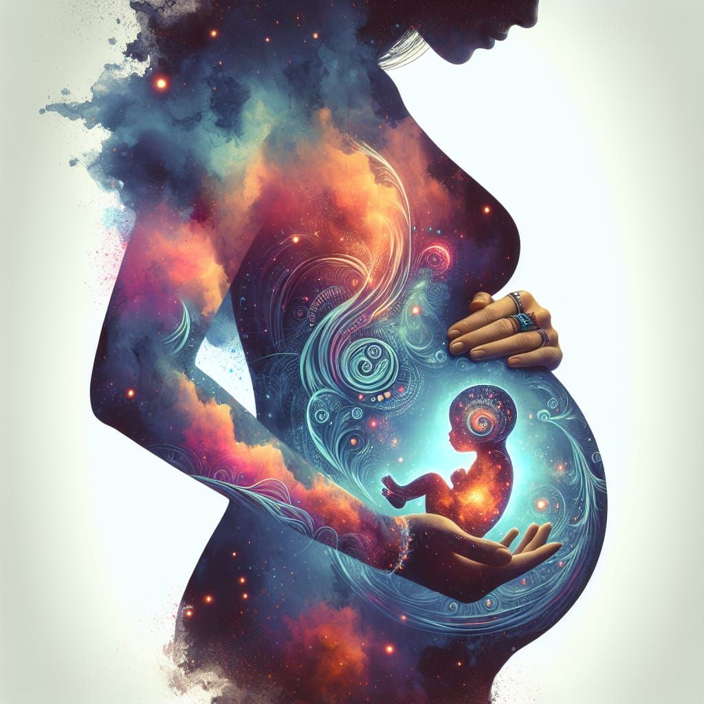 Pregnant Woman Silhouette with Baby: Fantasy Concept Art