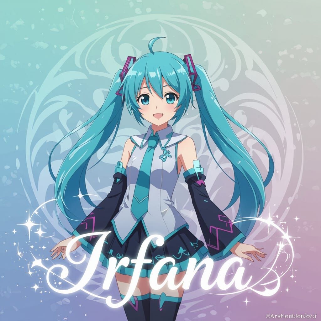 Miku Hatsune in Pastel Gradient with 'irfana' Text