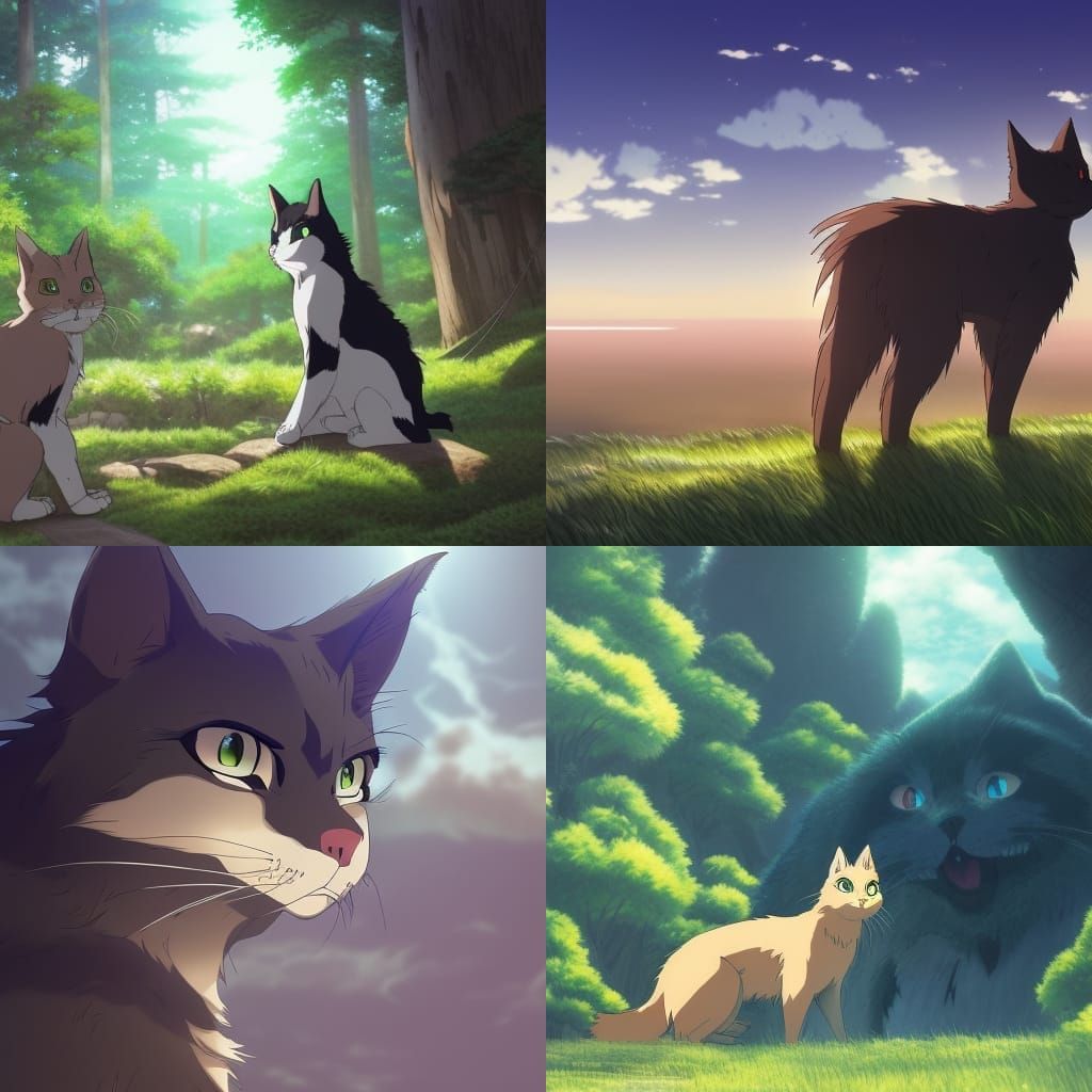 Warrior Cats in Studio Ghibli Anime Style