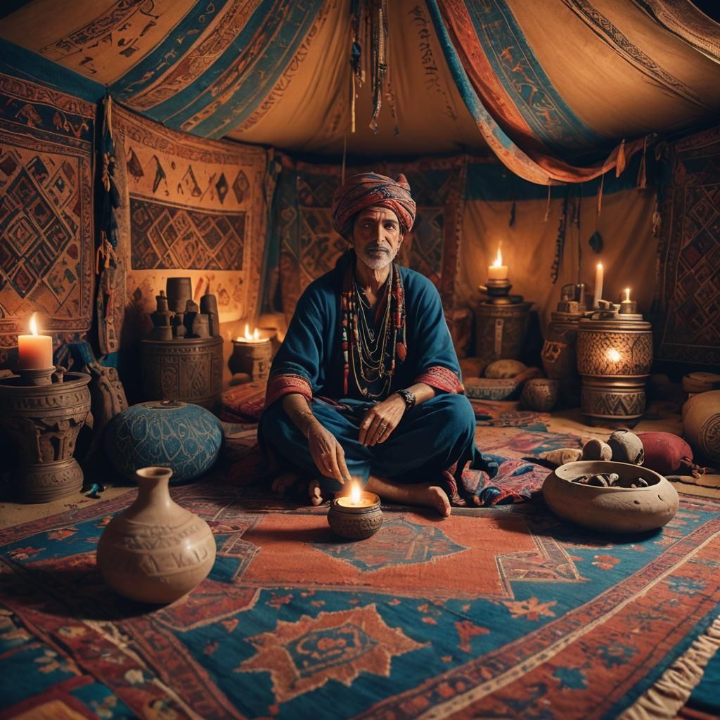 Mystical Saptan Surrounded by Ancient Artifacts