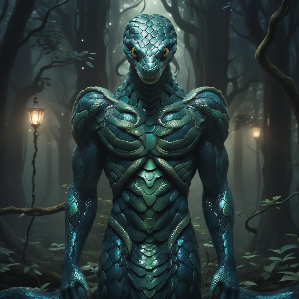 Surreal Snake Creature in Dreamlike Forest