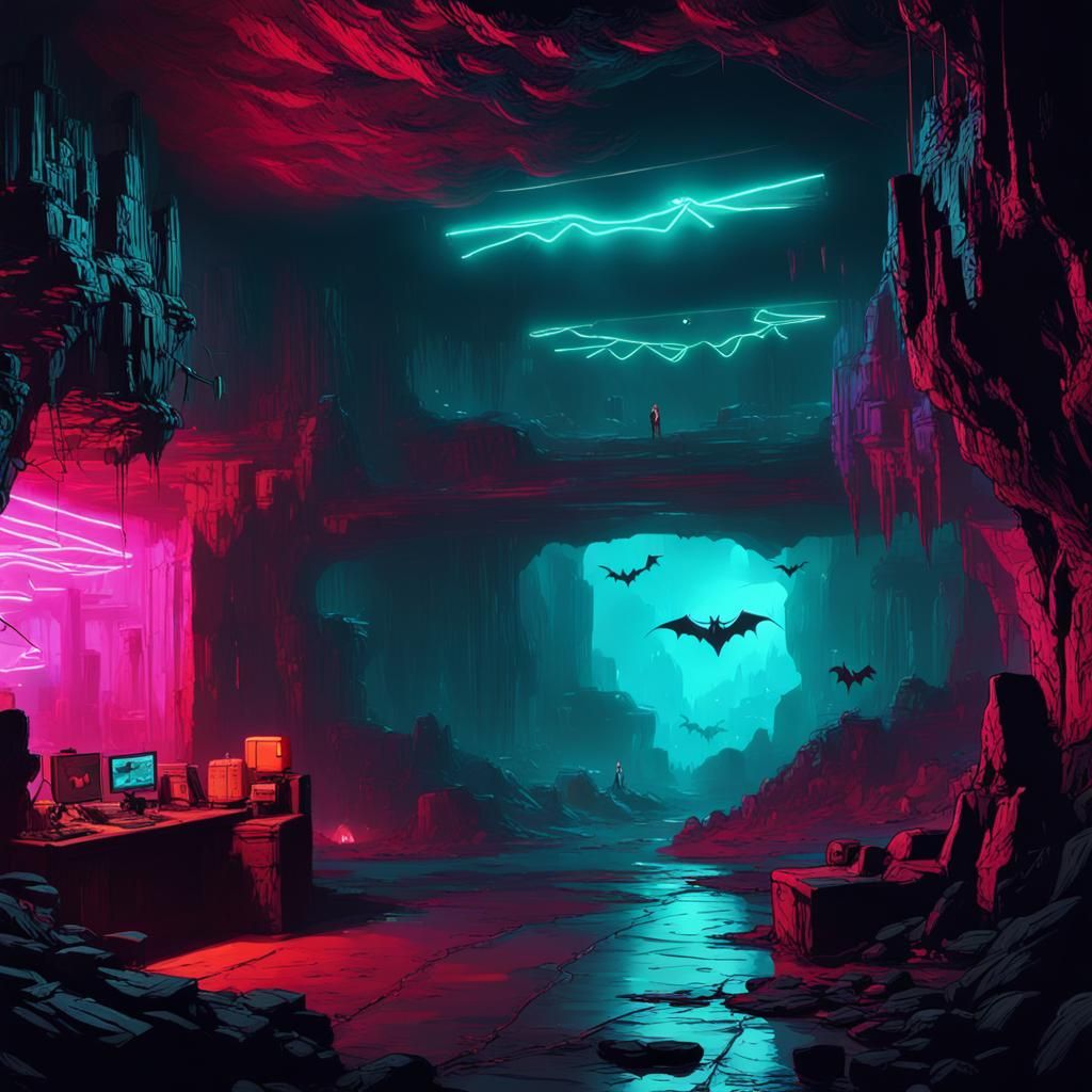 Cyberpunk Bat Cave with Neon Lighting