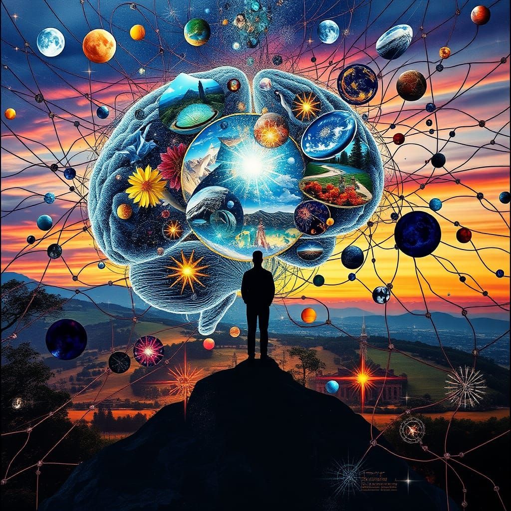 Surreal Bio Art Collage of Interconnected Glowing Humans