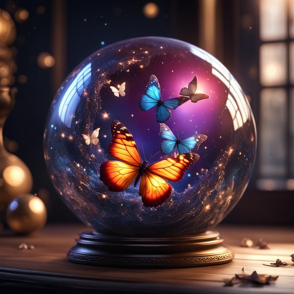 Starry Glass Ball with Butterflies: Fantasy Concept Art