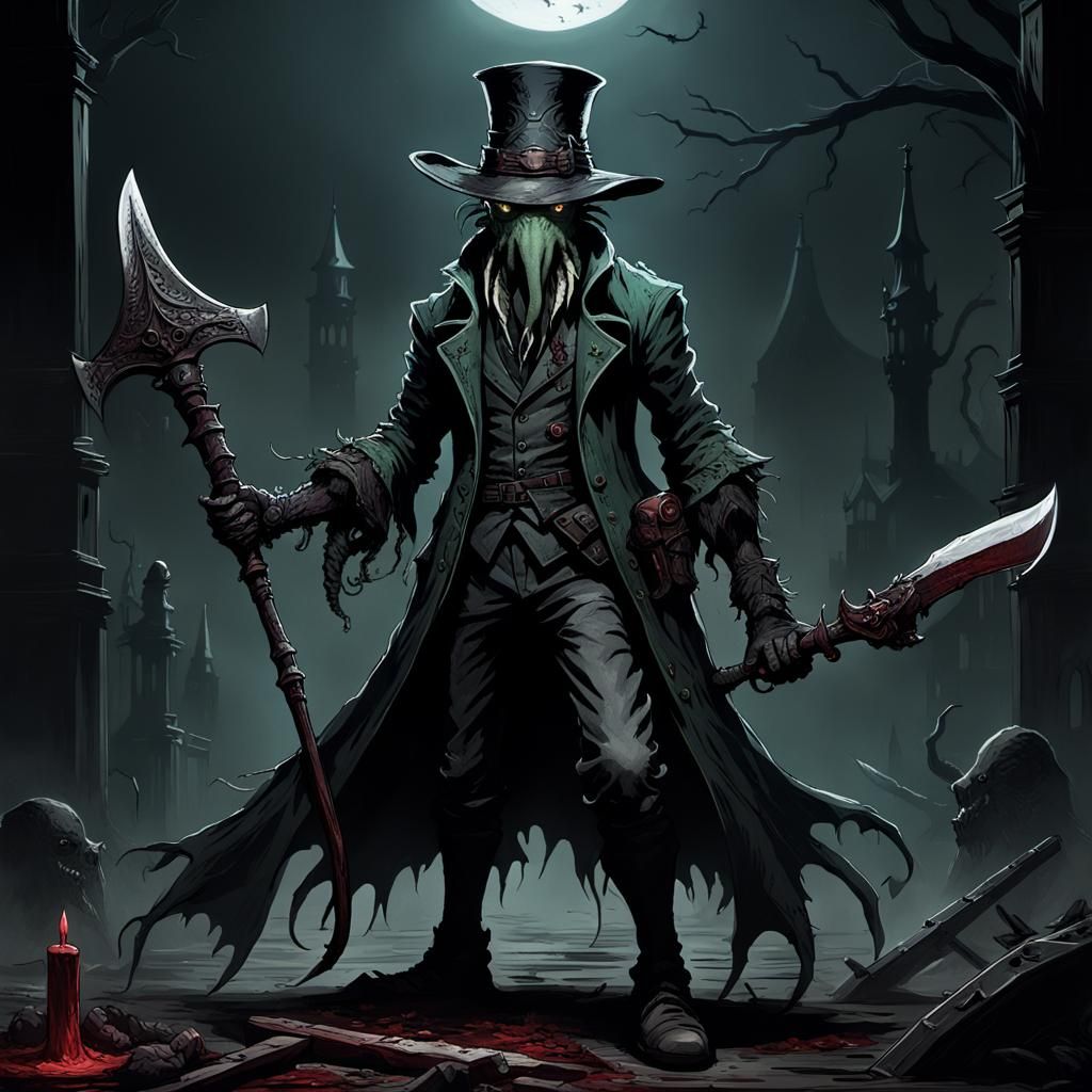 Cthulhu with Bloodborne Weapons in Dark Fantasy Style
