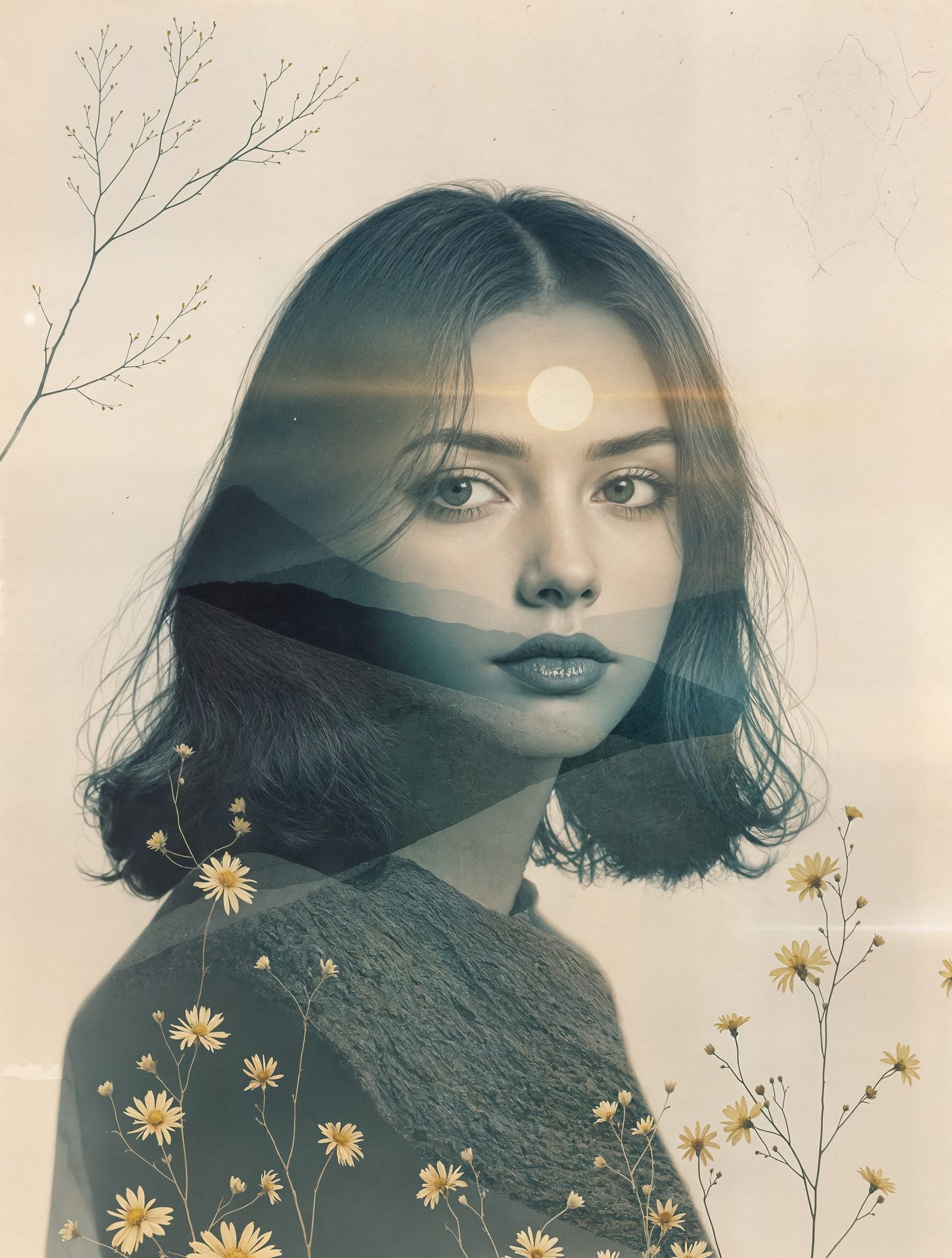 Surreal Portrait on Distressed Paper
