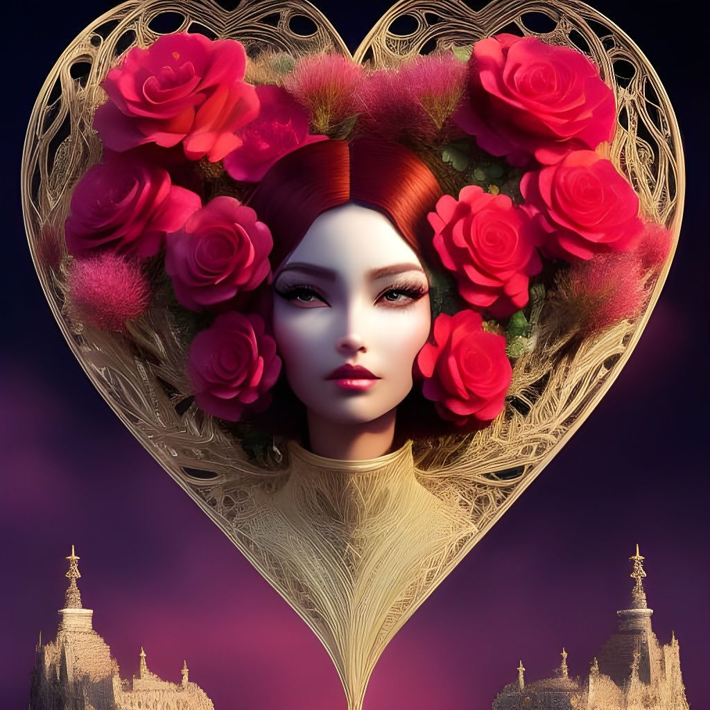 Beautiful Flower Hearts in Comic Style, 8K