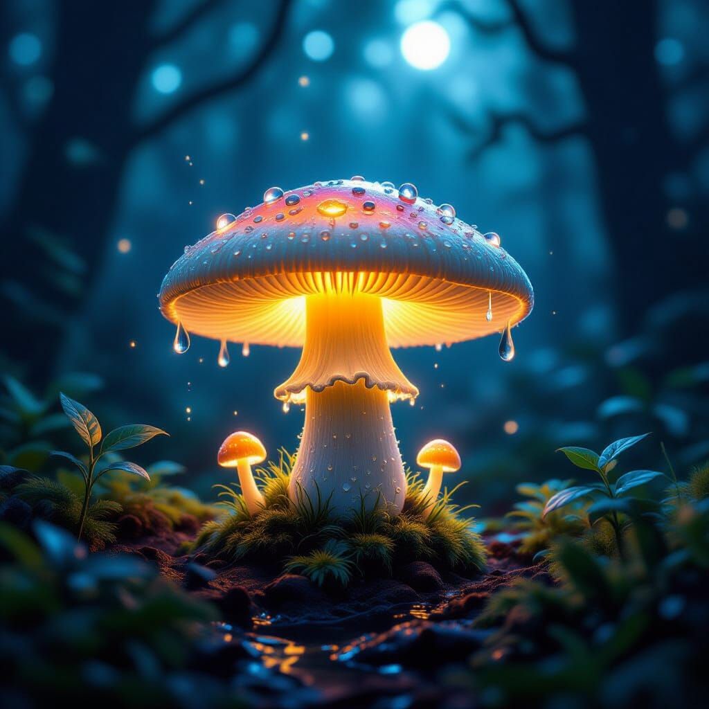 Mystical Bioluminescent Mushroom in Enchanted Forest