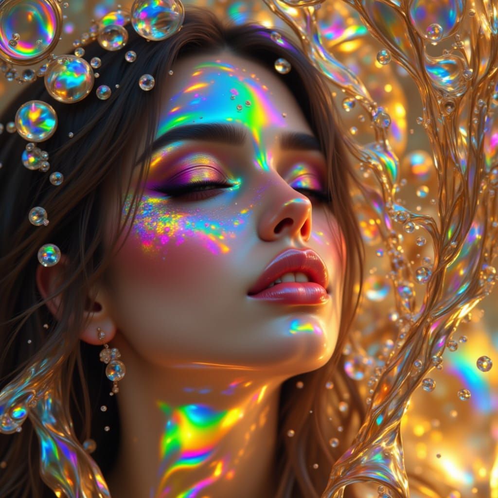 Stunning Woman Made of Glass with Gold Accents