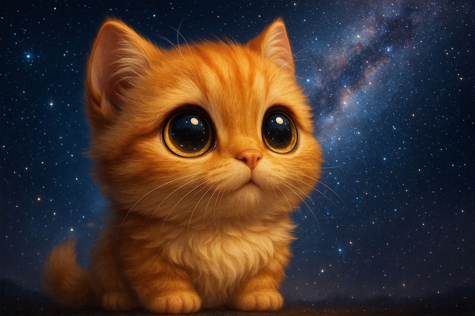Chibi Orange Cat Admiring the Milky Way