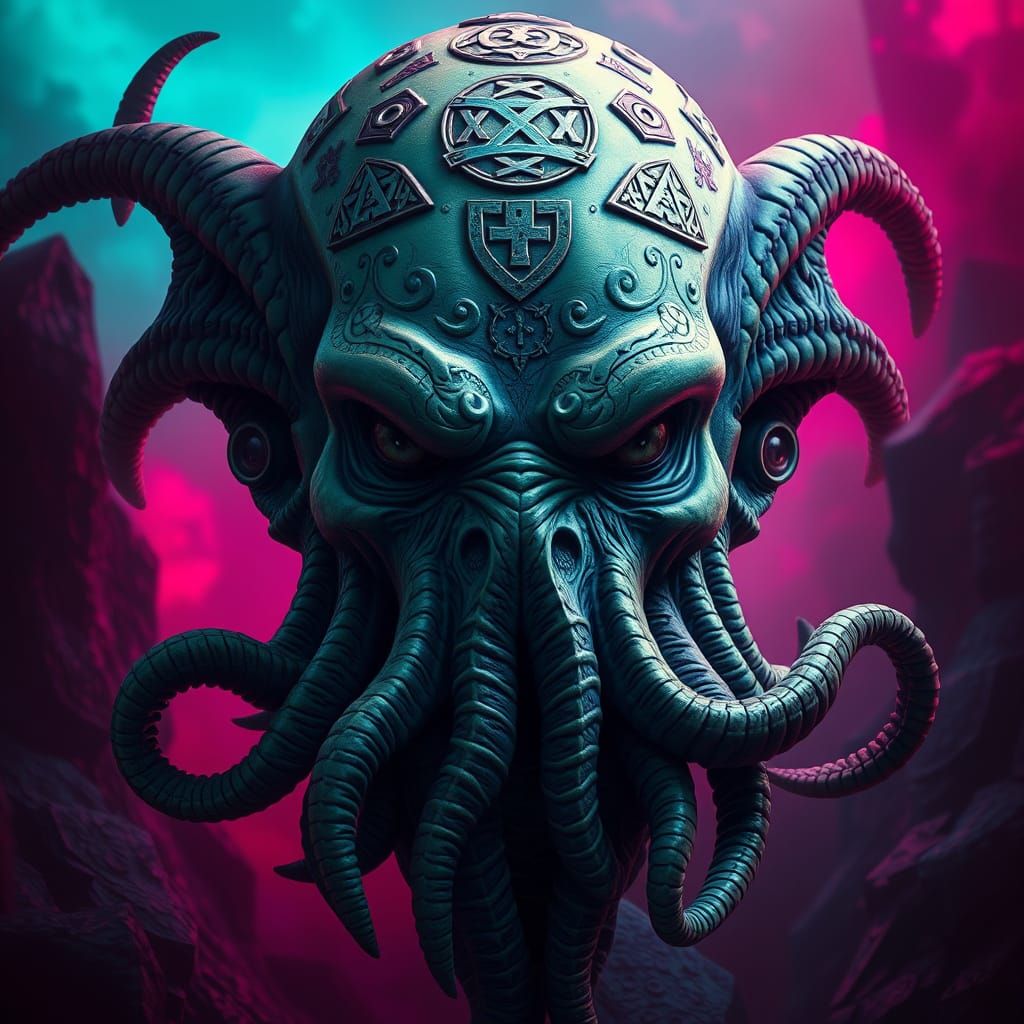 Hyperrealistic Cthulhu Face with Tentacles