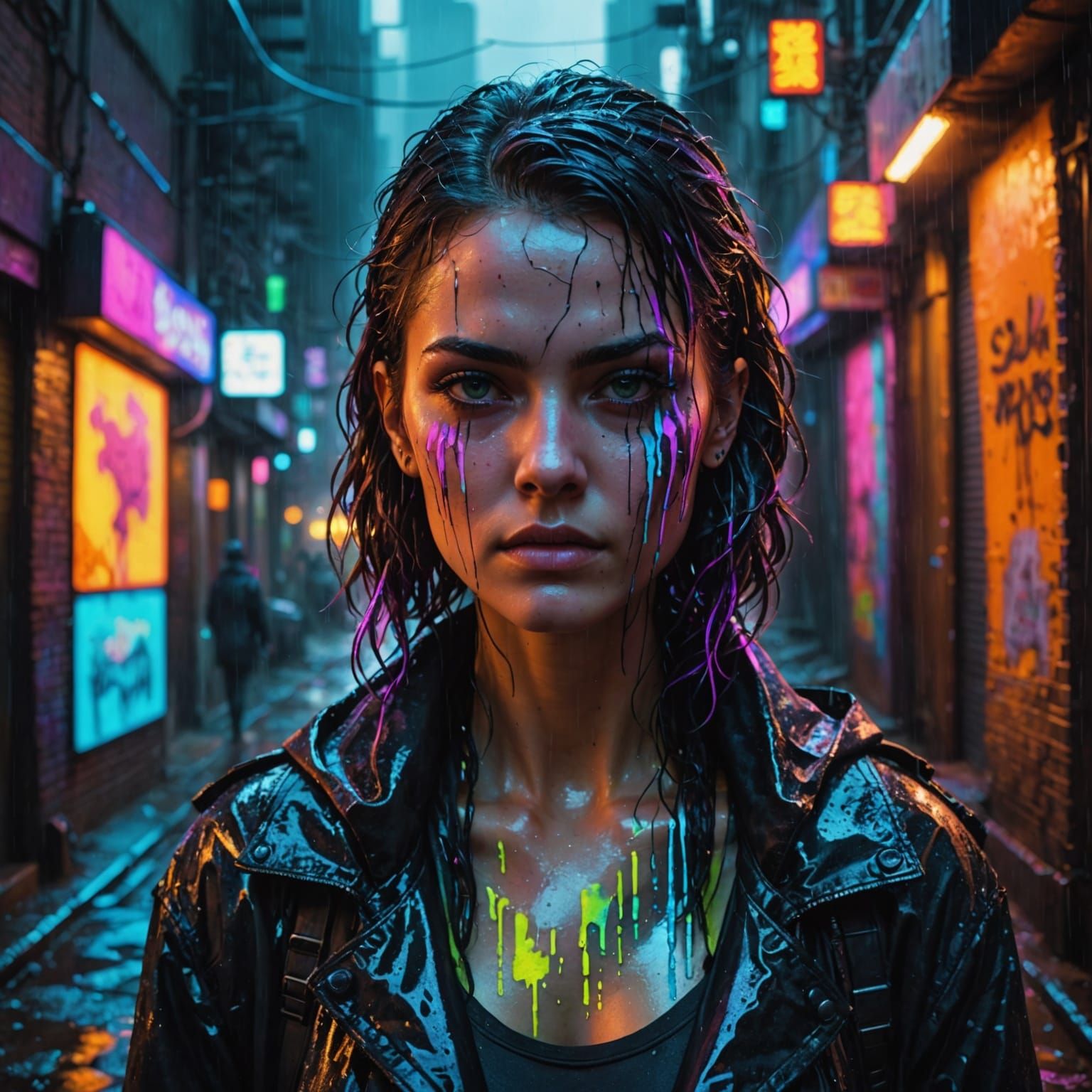 Cyberpunk Woman with Neon Oil Paint