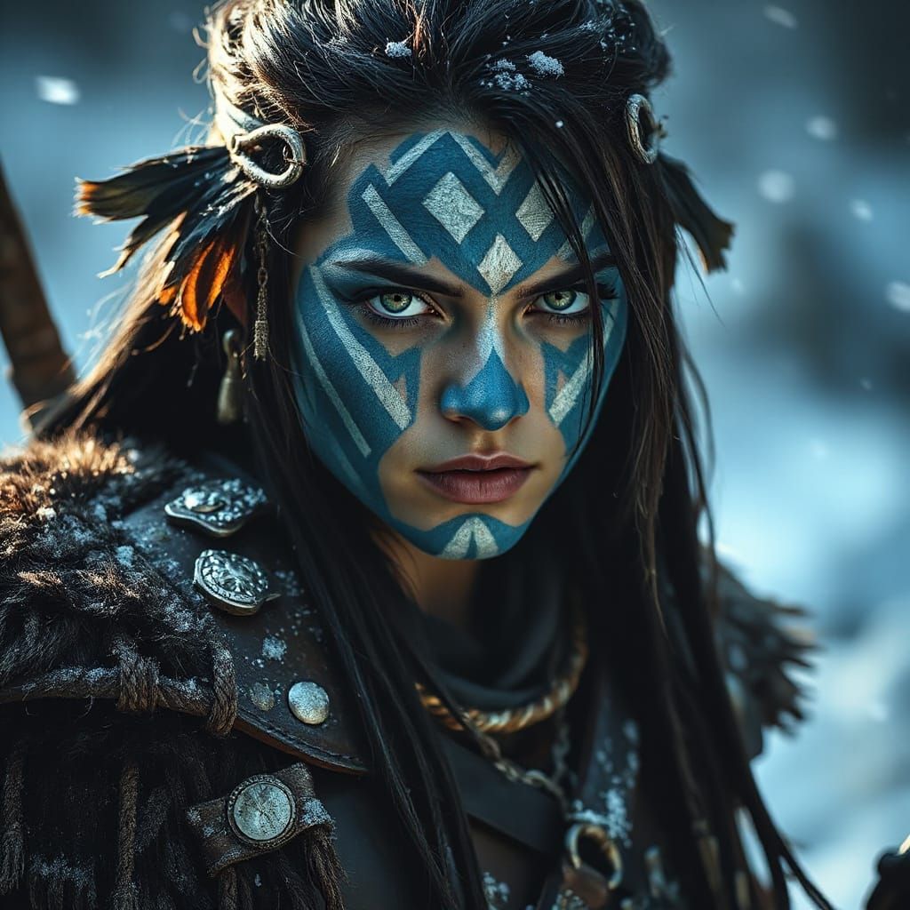 Fierce Tribal Warrior with Blue War Paint