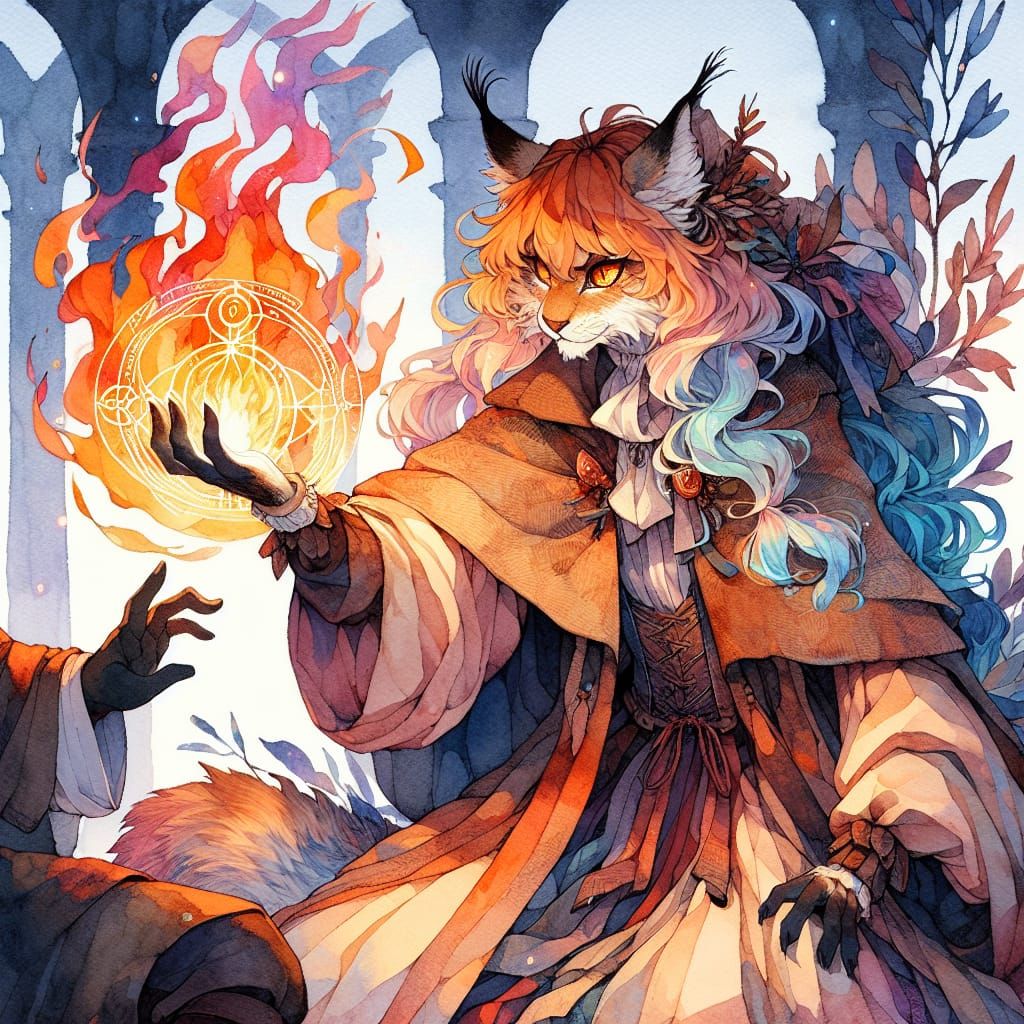 Anthropomorphic Lynx Woman in Romantic Anime Style