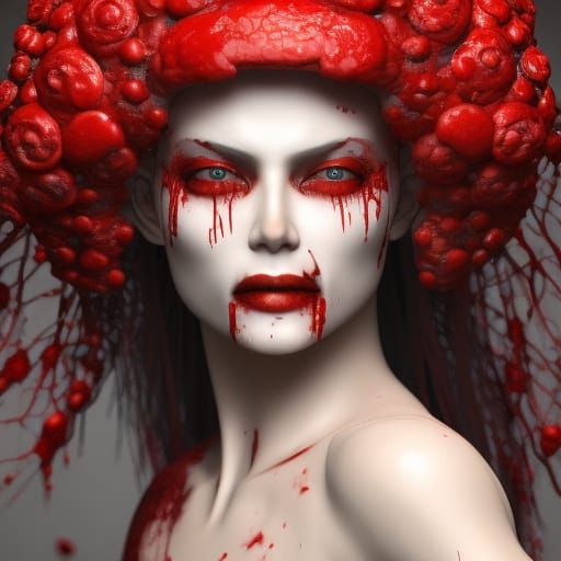 Creepy Girl with Bloody Eyes in Hyperrealistic Style