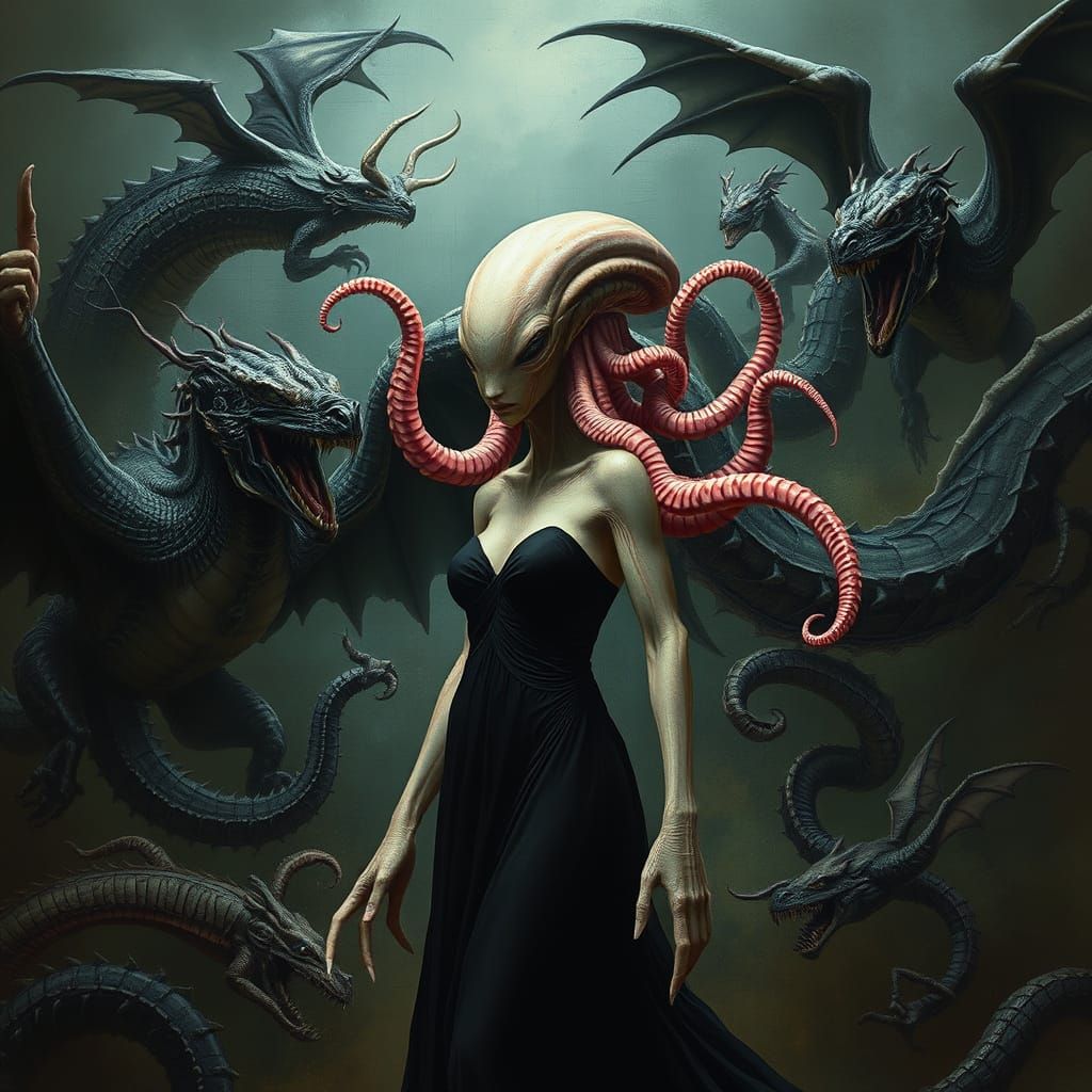 Alien Woman in Biomechanical Surreal Style