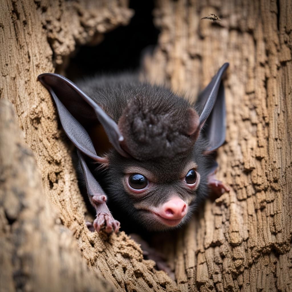 Cute Baby Bat Waking Up