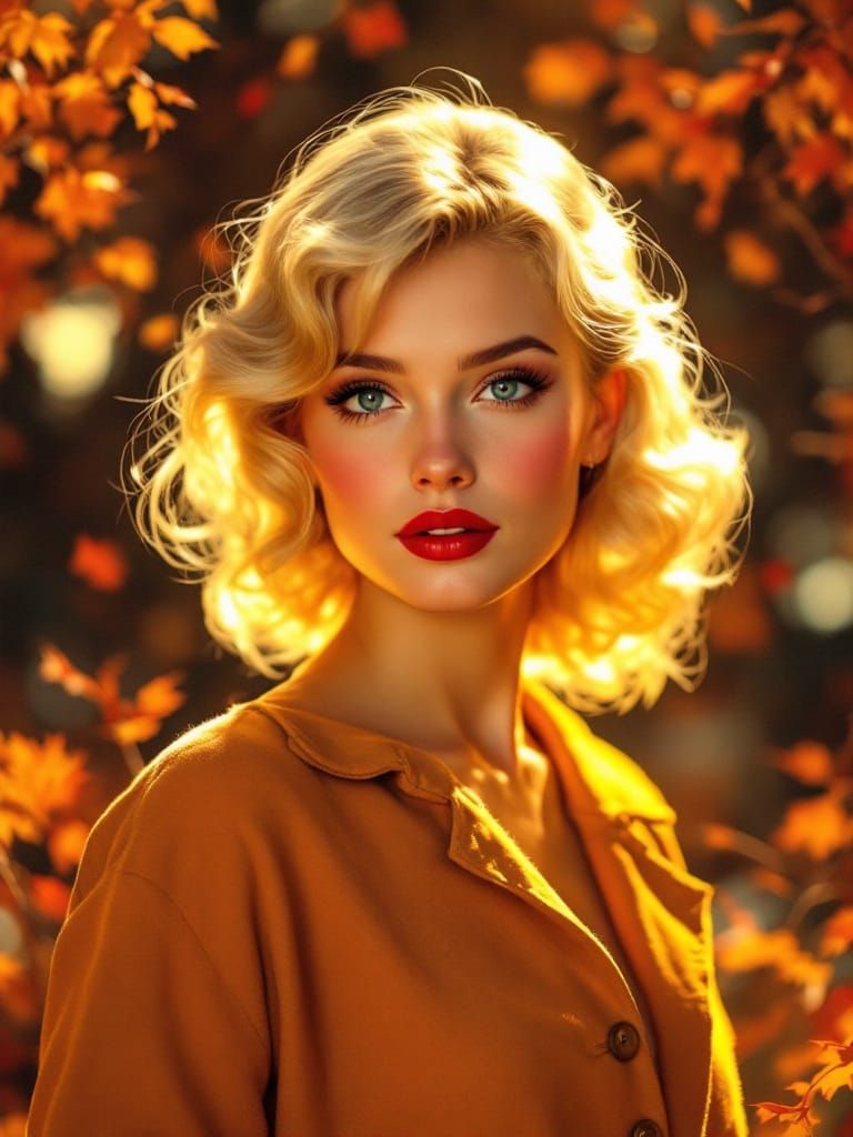 1950s Pin-Up Woman at Autumn Festival