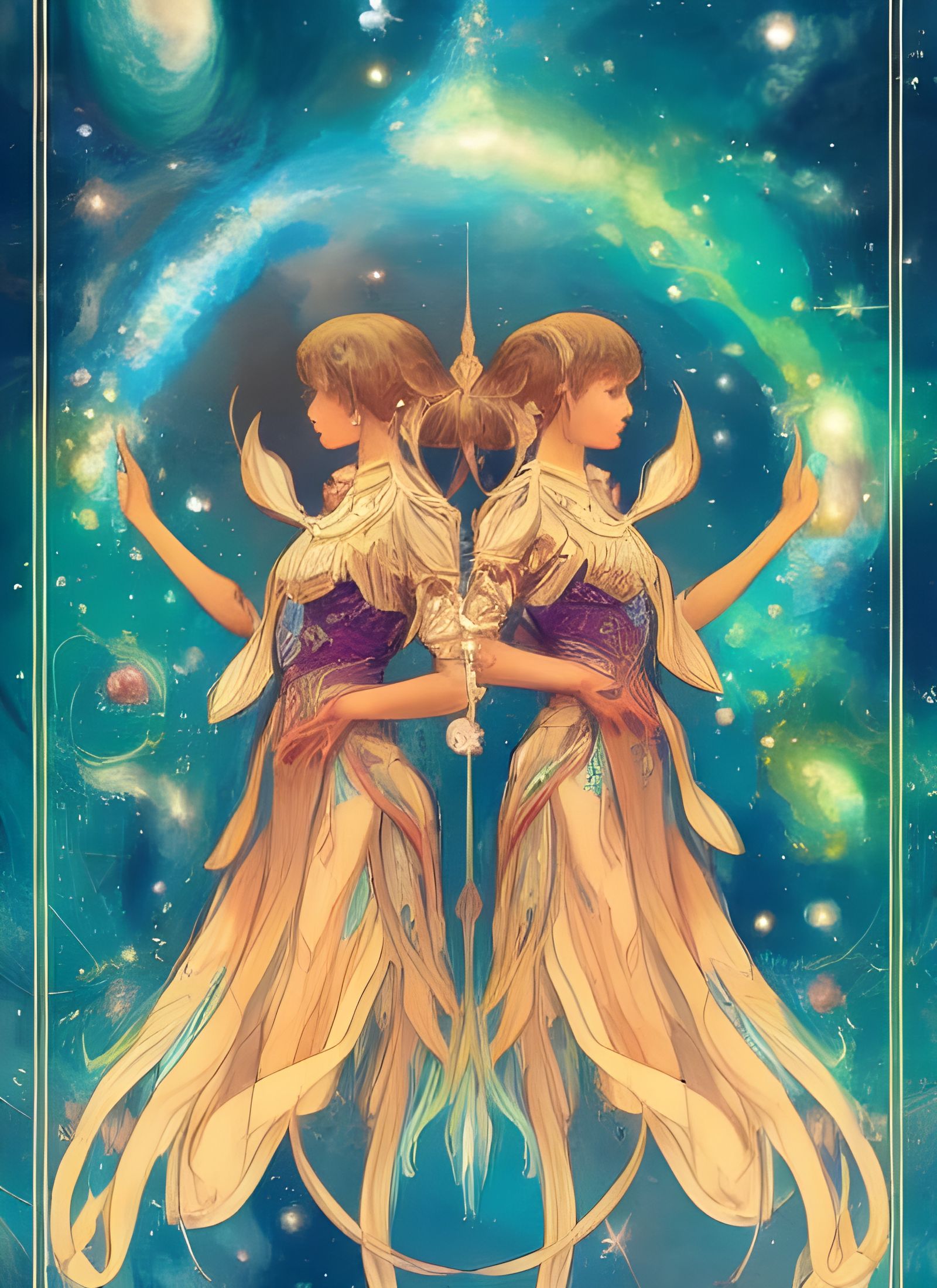 Intricate Gemini Astrology Card in Fantasy Art Style