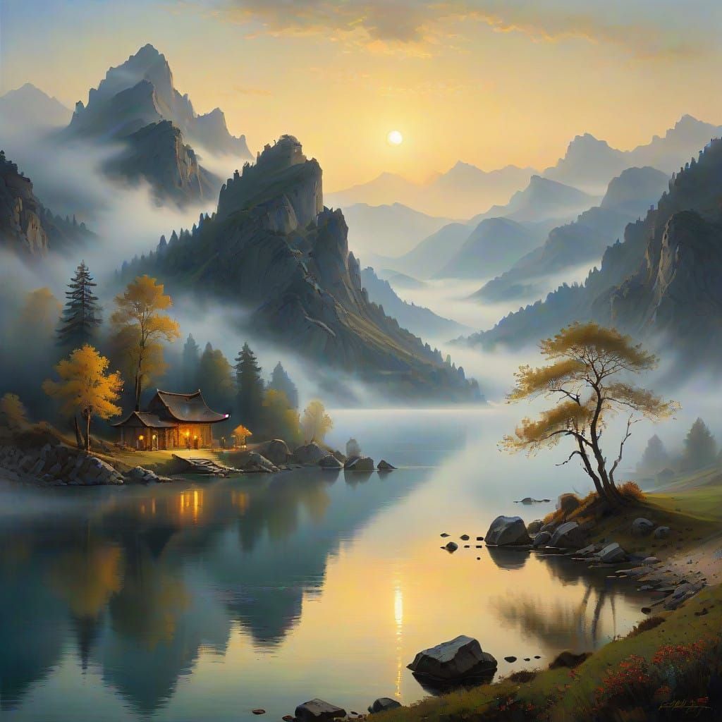 A magical mountain lake in an unearthly light