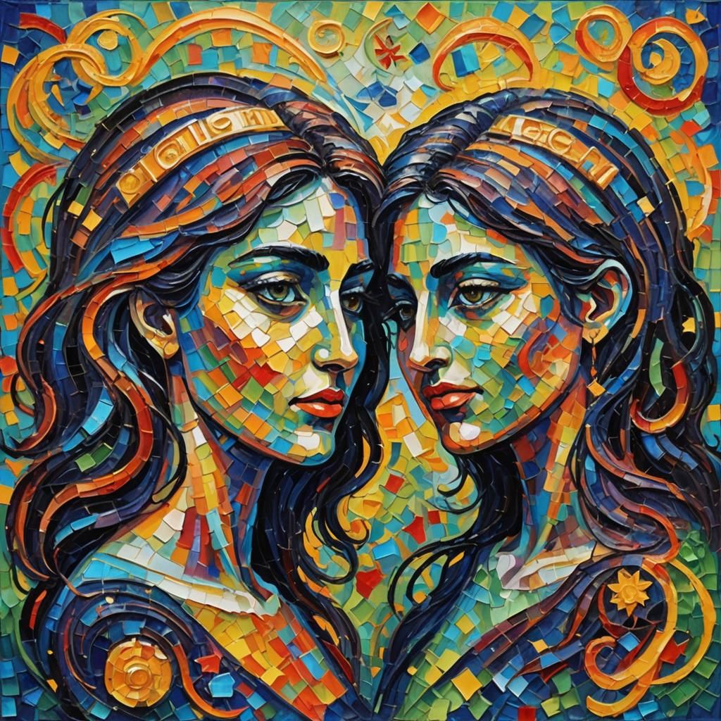 Gemini Horoscope Sign in Expressionist Oil Painting