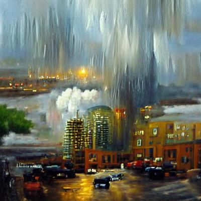Rain over a cityscape