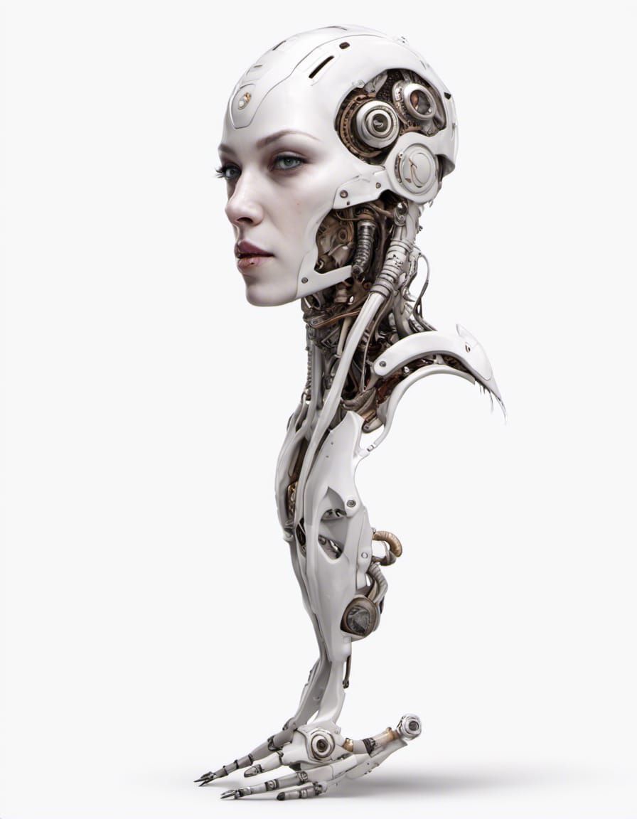Porcelain Biomechanical Cyborg Portrait in Surreal Style