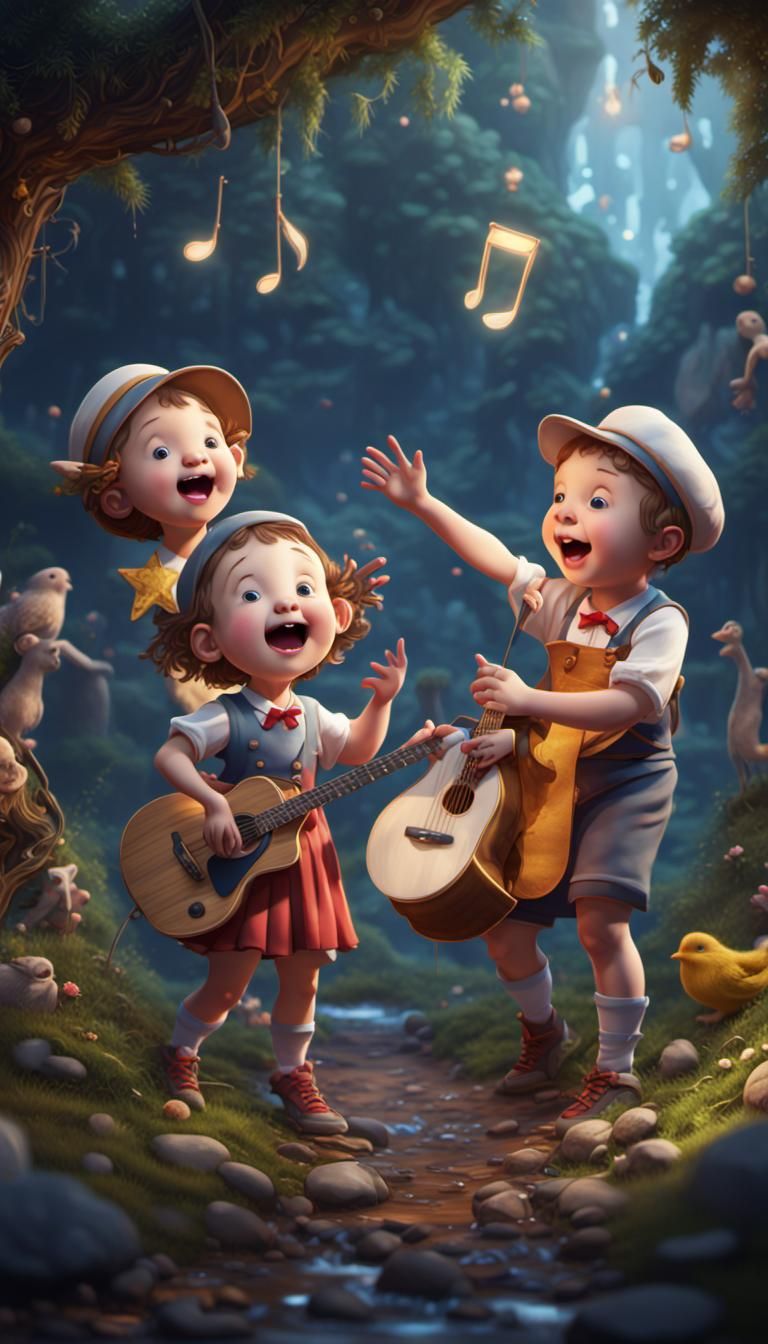 Happy Children Singing: Fantasy Concept Art