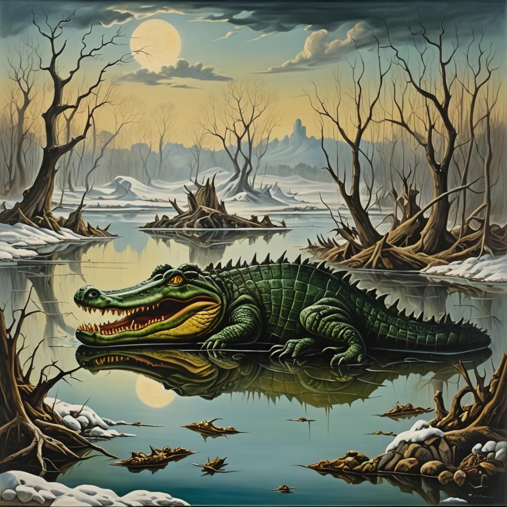 Surreal Alligators Emerge from Winter, Dali Style