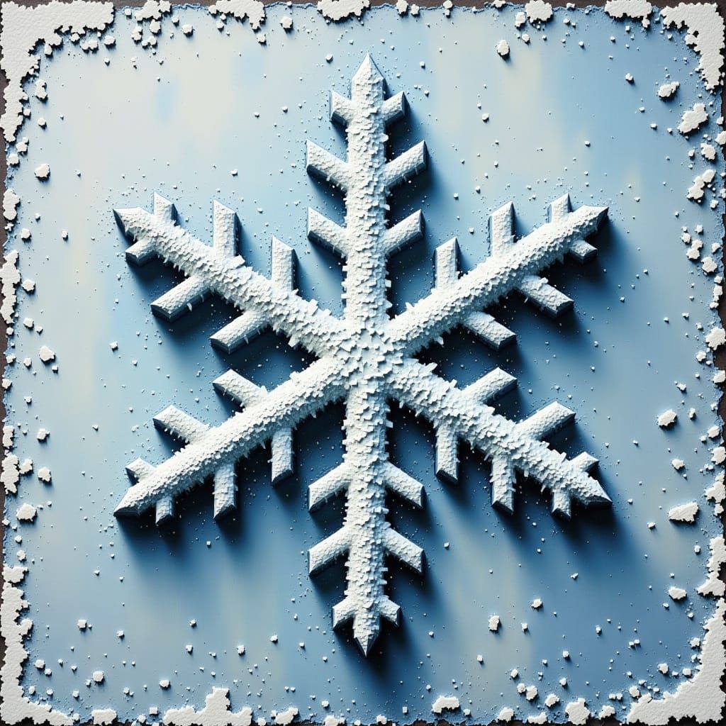 Pixelated Snowflake in Distressed Winter Landscape