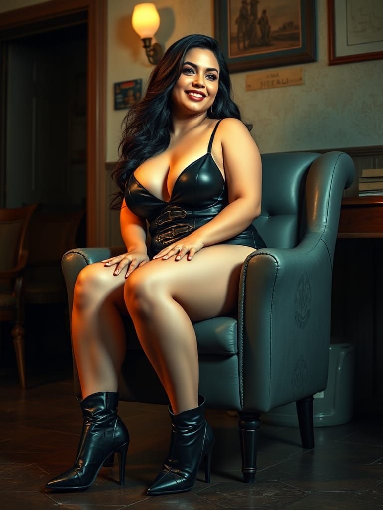 Curvy Egyptian Woman in Latex Bikini