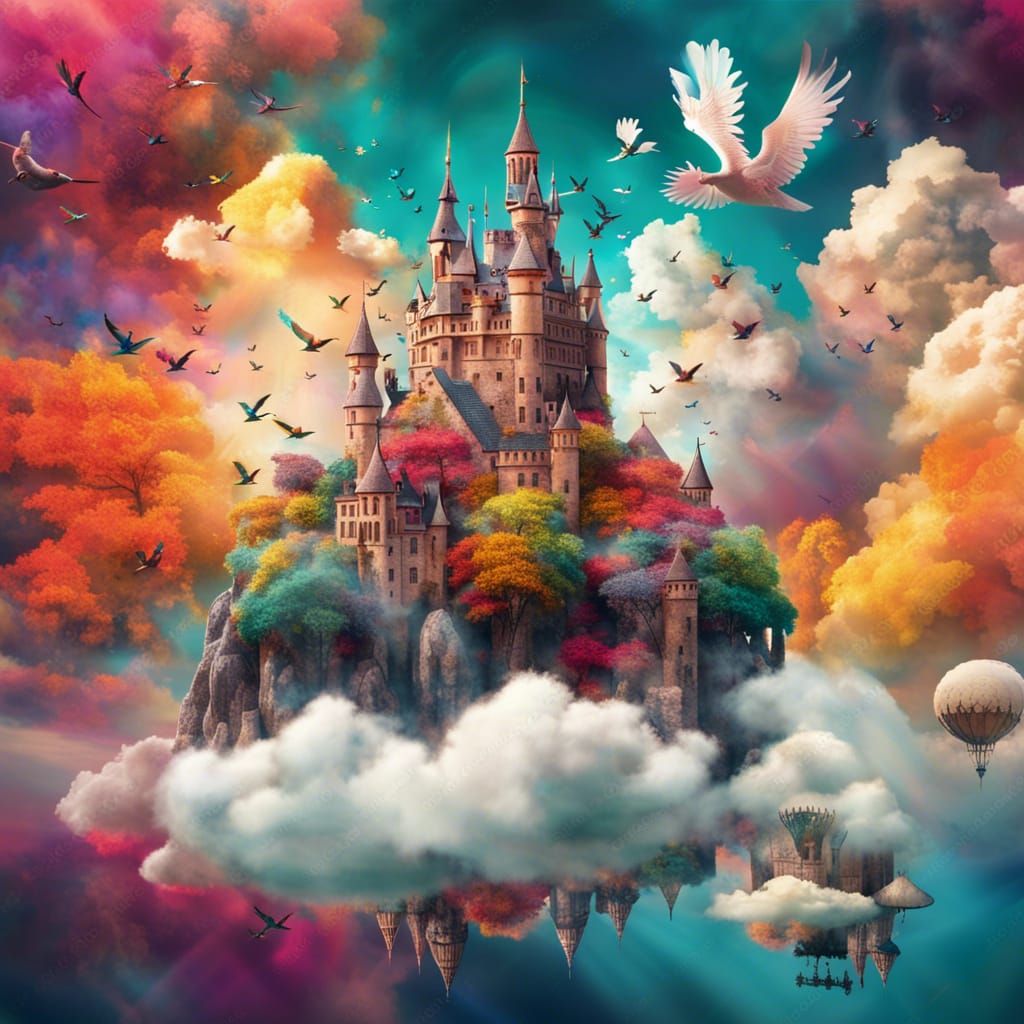 Floating Cloud Castle: Fantasy Concept Art