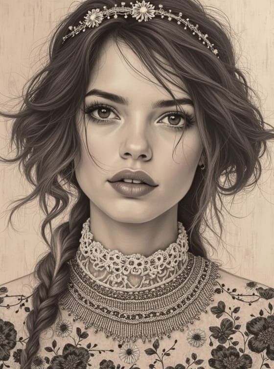 Beautiful Woman Portrait as Impasto Painting