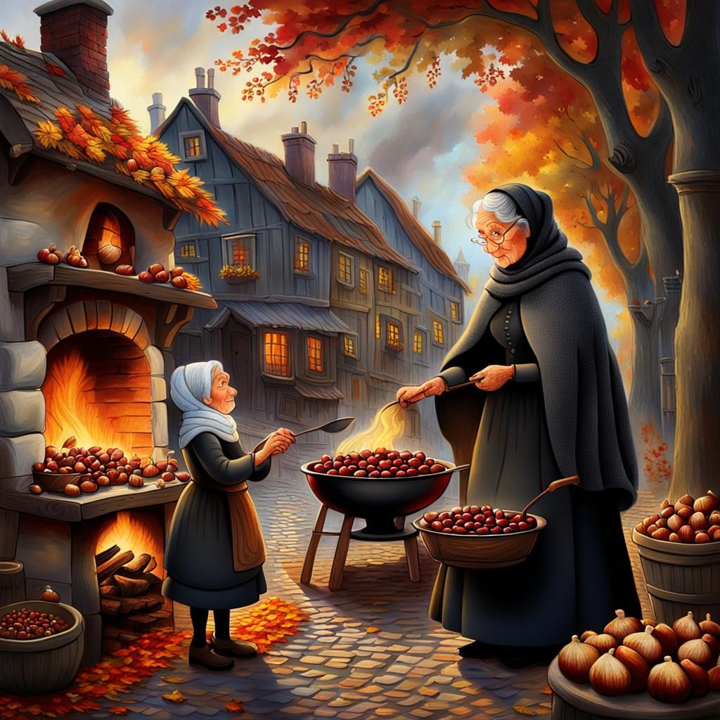 Cozy Autumn Village Scene in Anime Style