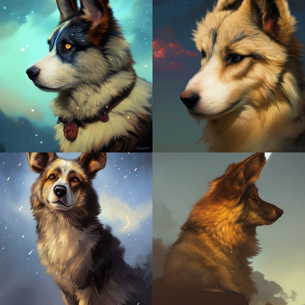 German Shepherd Watches Night Sky: Detailed Digital Art