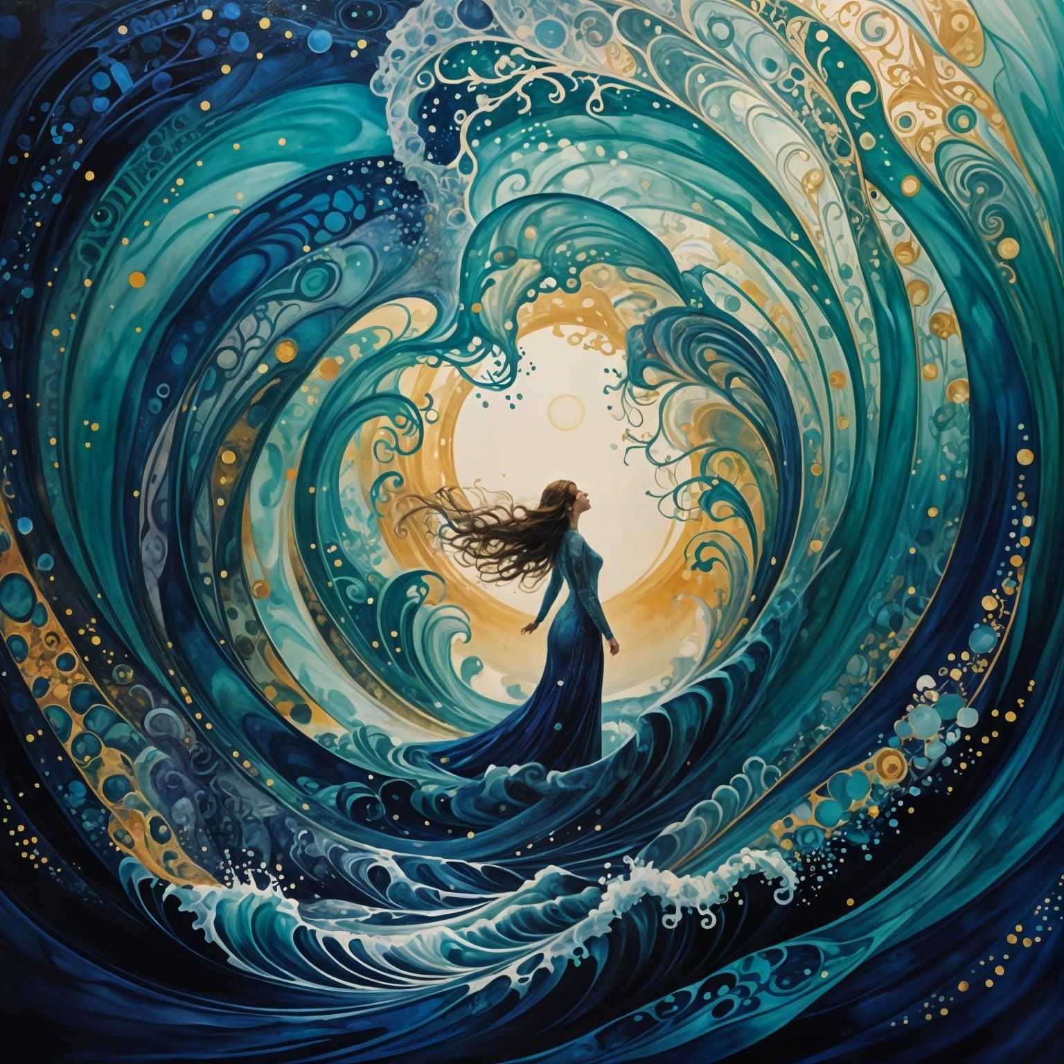 Sublime Wave Goddess in Turquoise and Indigo