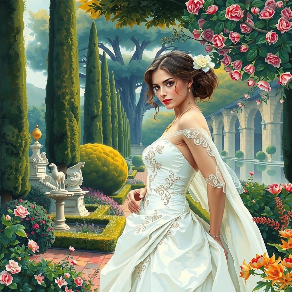 Elegant Italian Aristocrat in Lush Roman Garden
