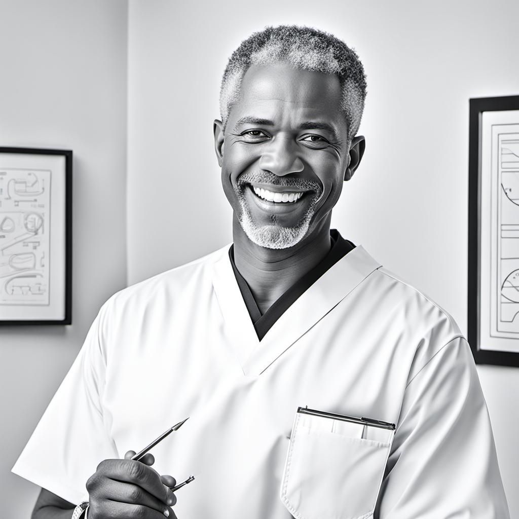 Dentist Coloring Book Page in Black and White