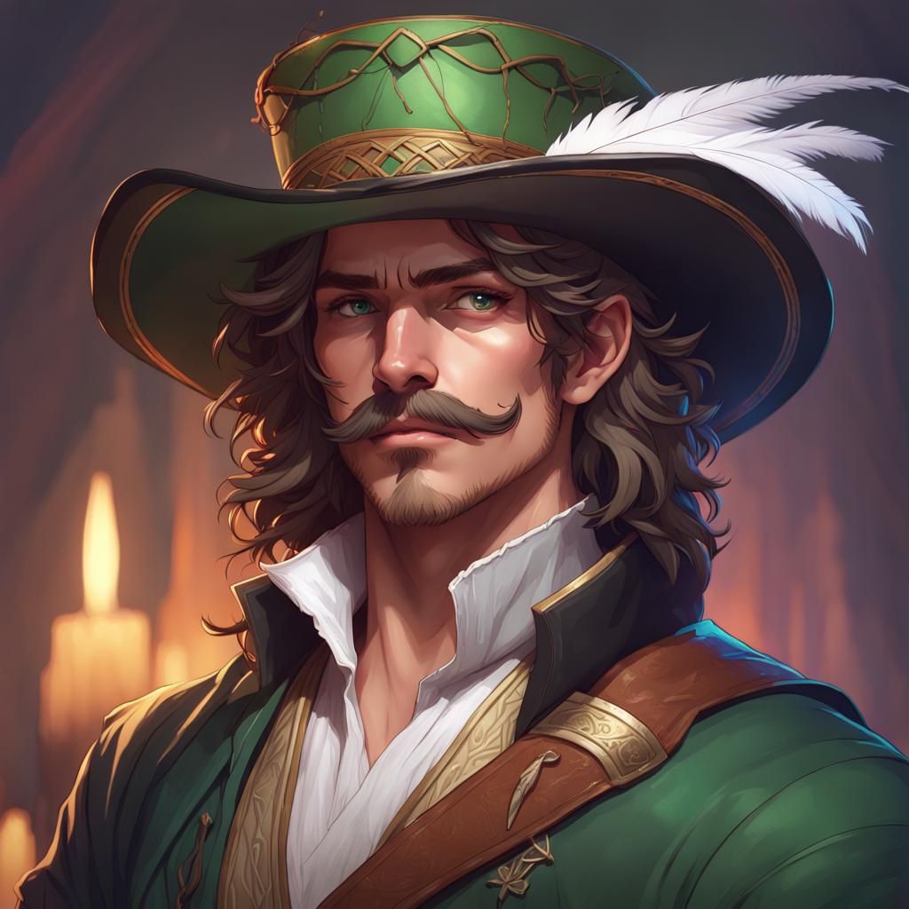 Half-Elf Bard Portrait in Hyperdetailed Digital Art