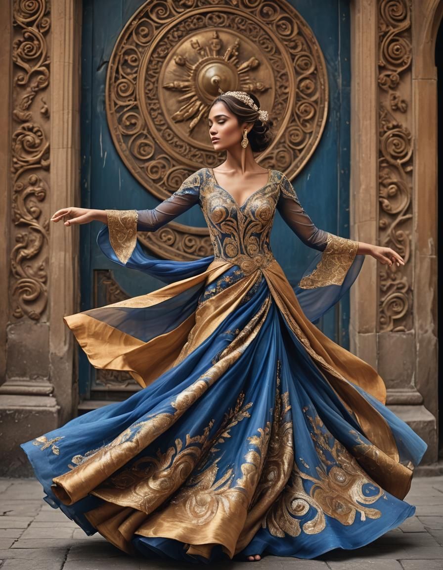 Dynamic Dancer in Luxurious Attire, Fantasy Concept Art