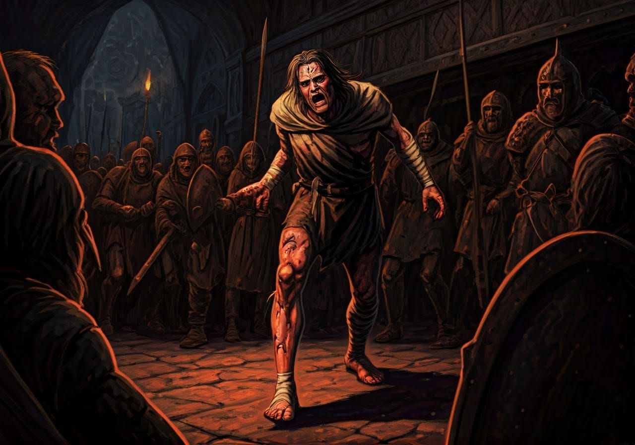 Wounded Man in Dark Fantasy Dungeons and Dragons Style