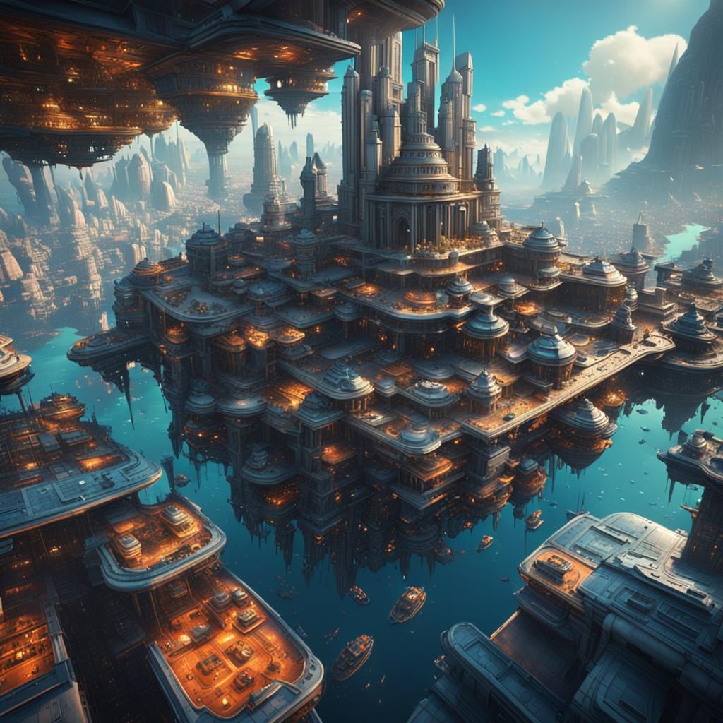 Floating Futuristic City: Detailed Matte Painting