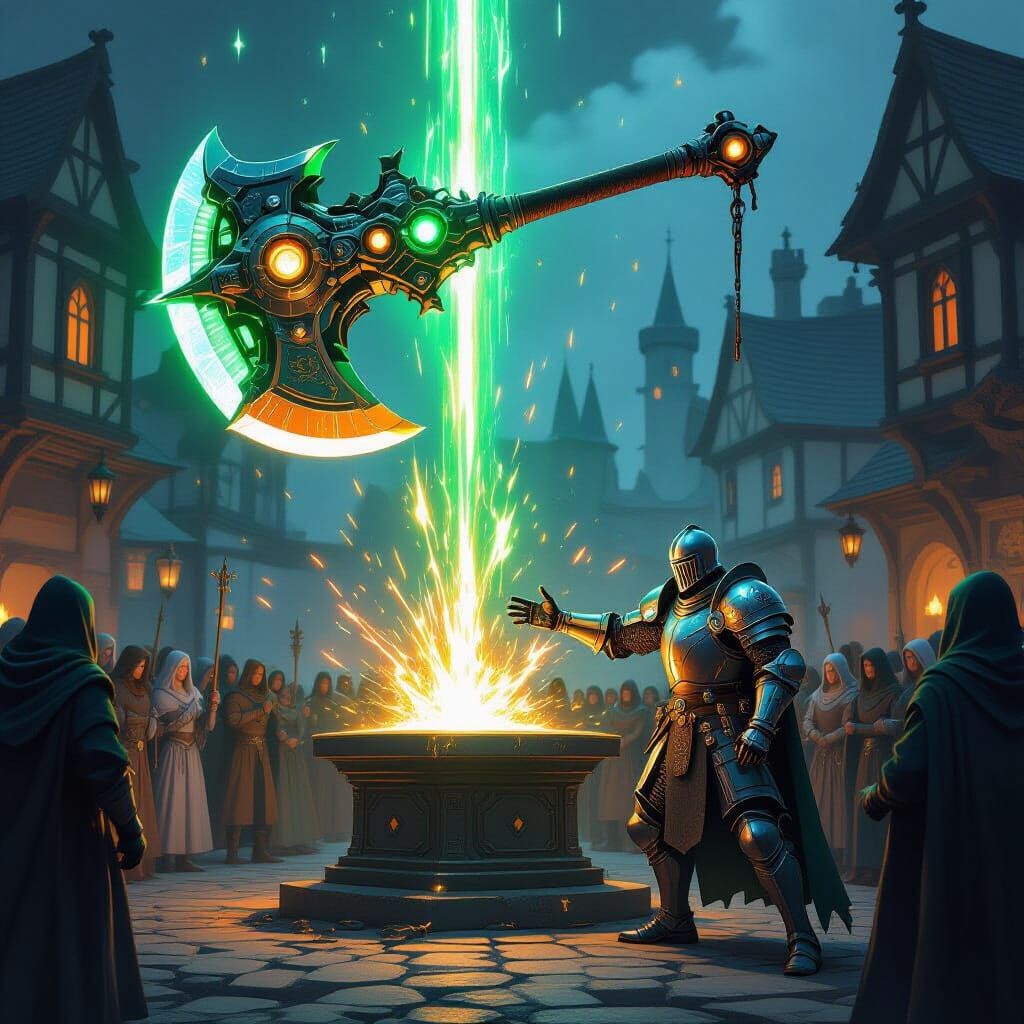 Futuristic Axe Transforms Knight in Fantasy Art