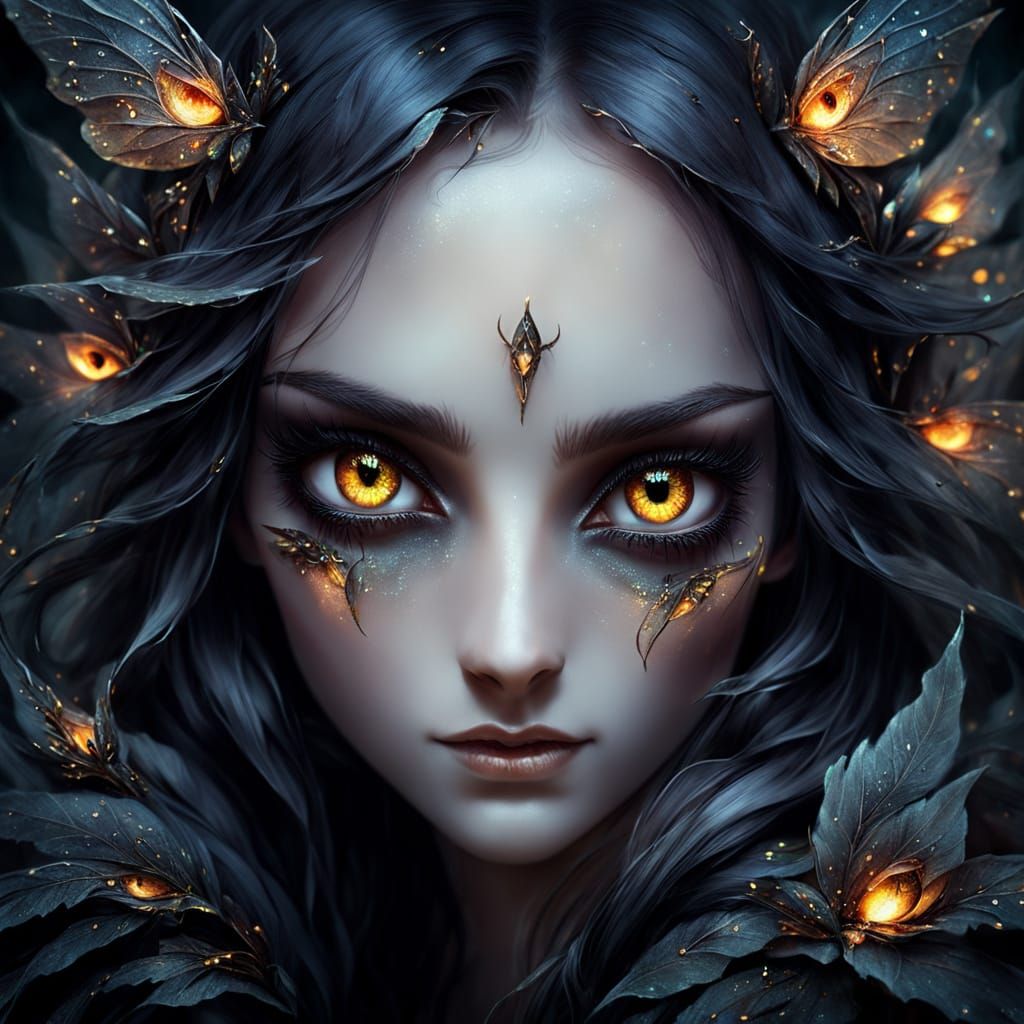 Fairy Eyes Shine: Dark Fantasy Oil Painting