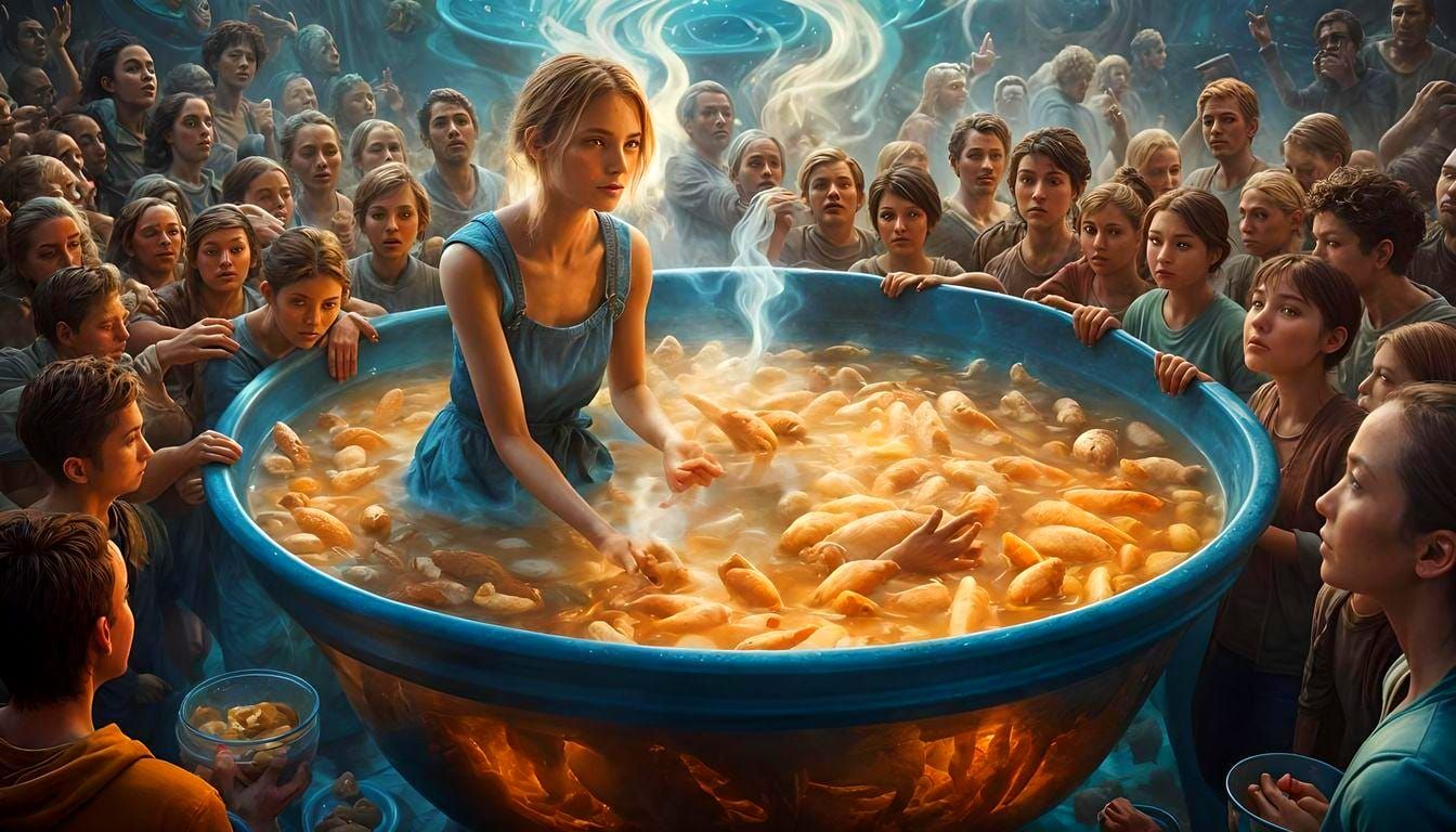 Woman in Chicken Soup: Detailed Matte Painting