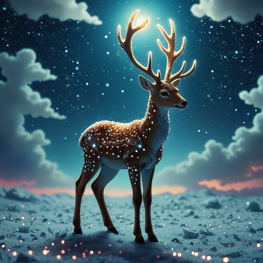 Glowing Deer Amidst Celestial Wonders